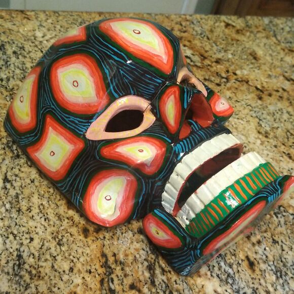 GUATEMALAN MEXICAN MOVABLE SKULL MASK TRANSFORMATION WOODEN FOLK ART HAND CARVED - Picture 5 of 12